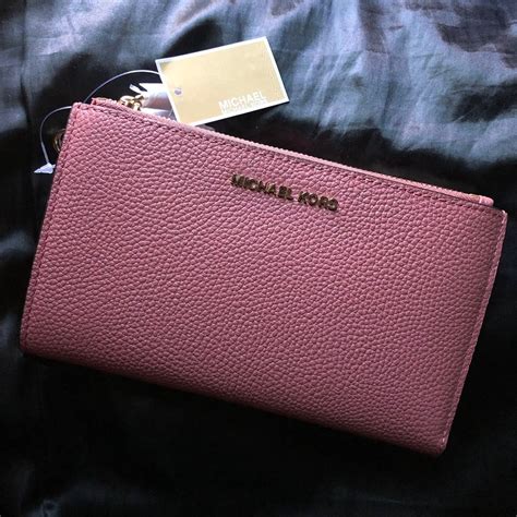 michael kors rose colored wristlet double zip|Michael Kors double zip wallet.